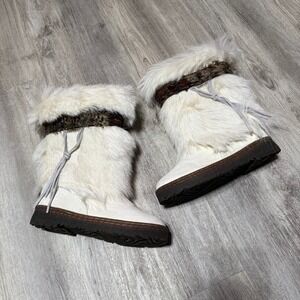 BearPaw Kola li White Goat fur exotic calf‎ skin leather size 7